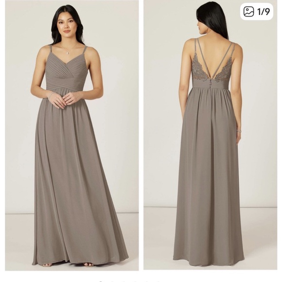 Azazie Blake Elegant Evening Gown or Bridesmaid Dress in Taupe - Picture 6 of 6